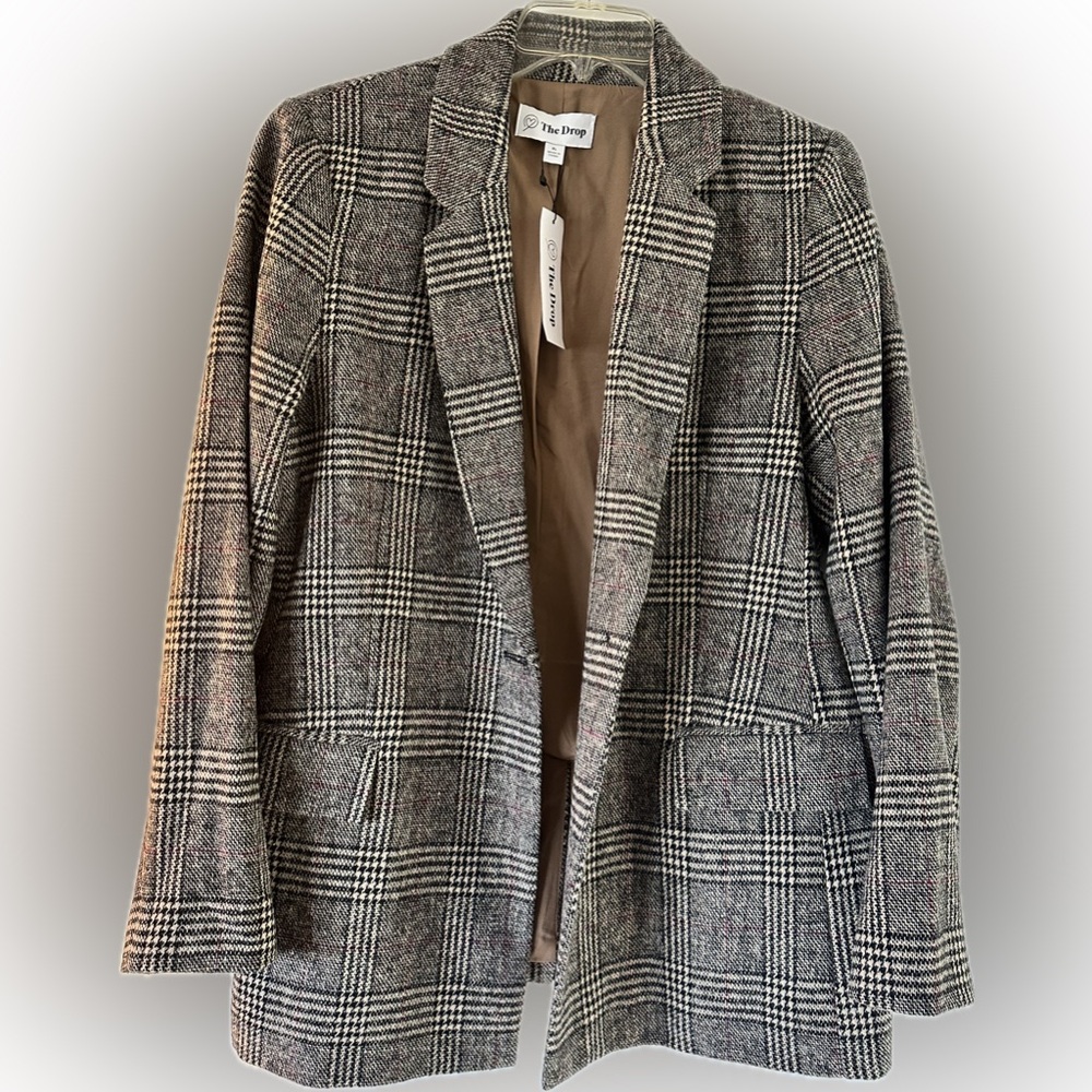 The Drop Women's Classic Plaid Blazer - Black and Gray